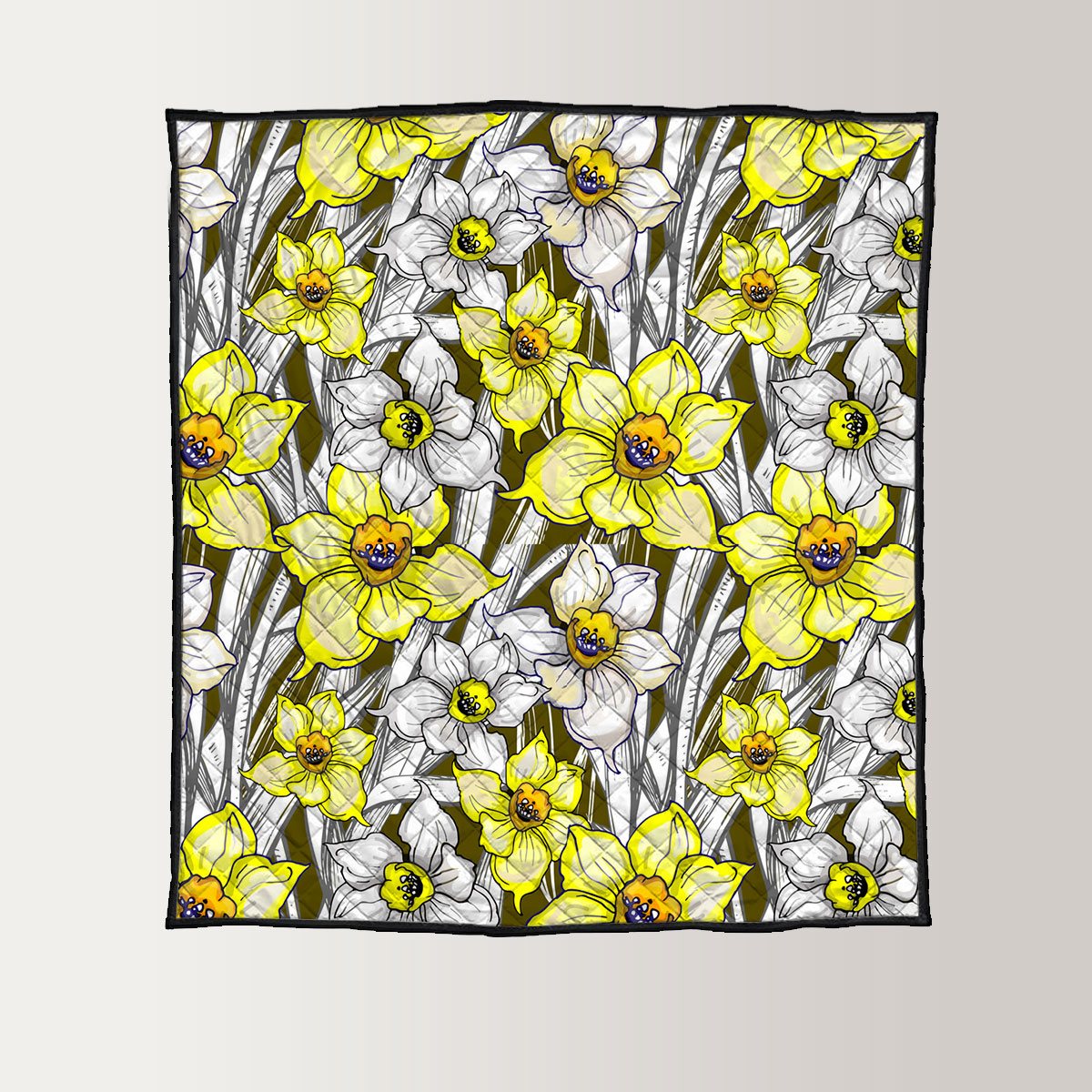 Botanical With Flowers Of Narcissus Daffodil Quilt