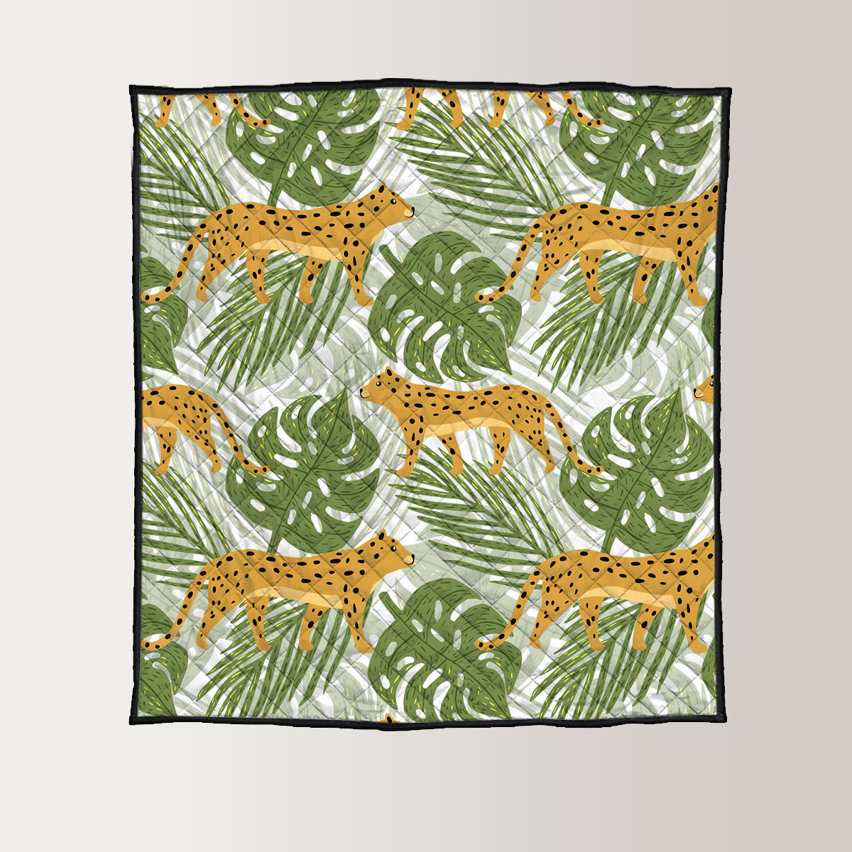 Cartoon Tropical Leaf Jaguar Quilt