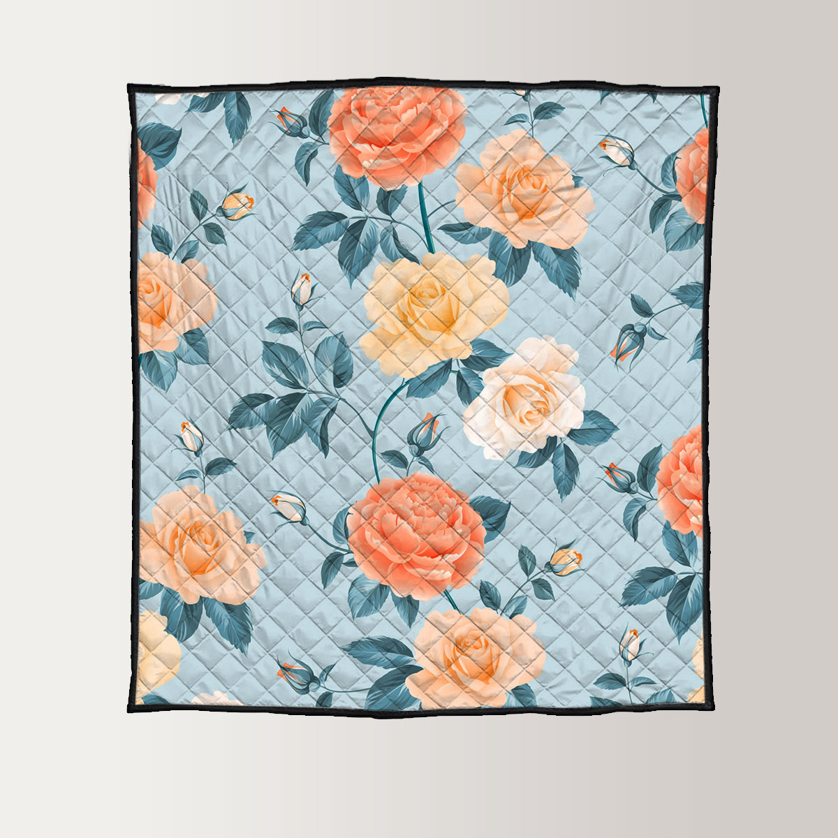Colorful Seamless Roses and Chrysanthemum Quilt