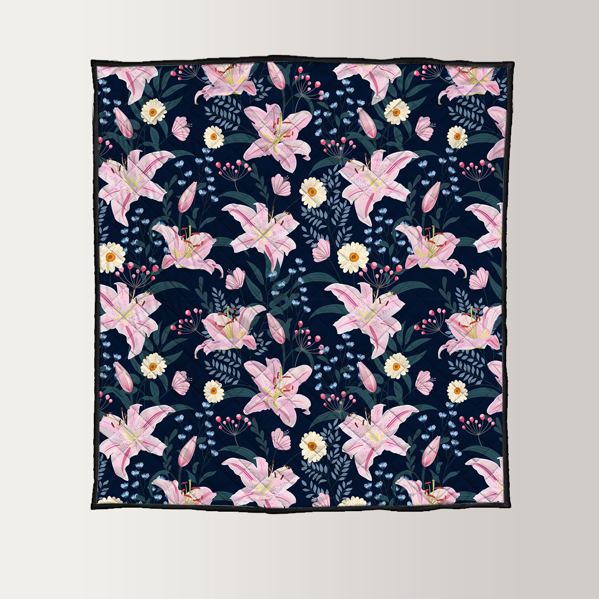 Lily Flower With Floral Pink Quilt