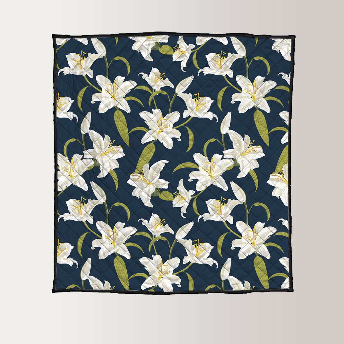 Lily Seamless Pattern On Blue Background Quilt