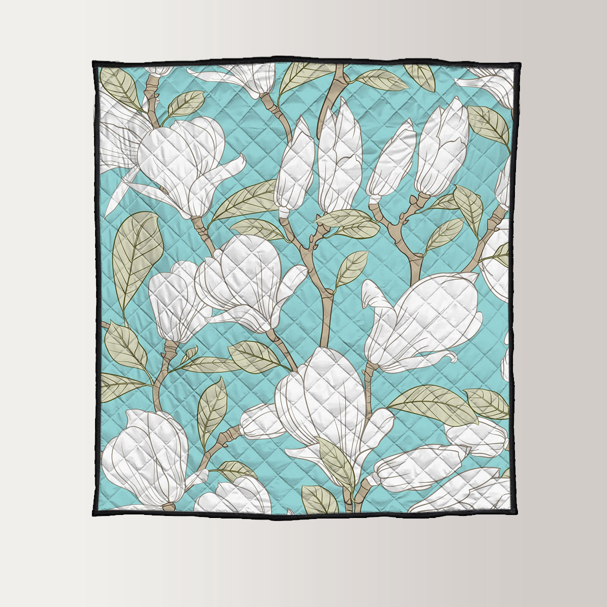 Magnolia Flower On Blue Background Quilt