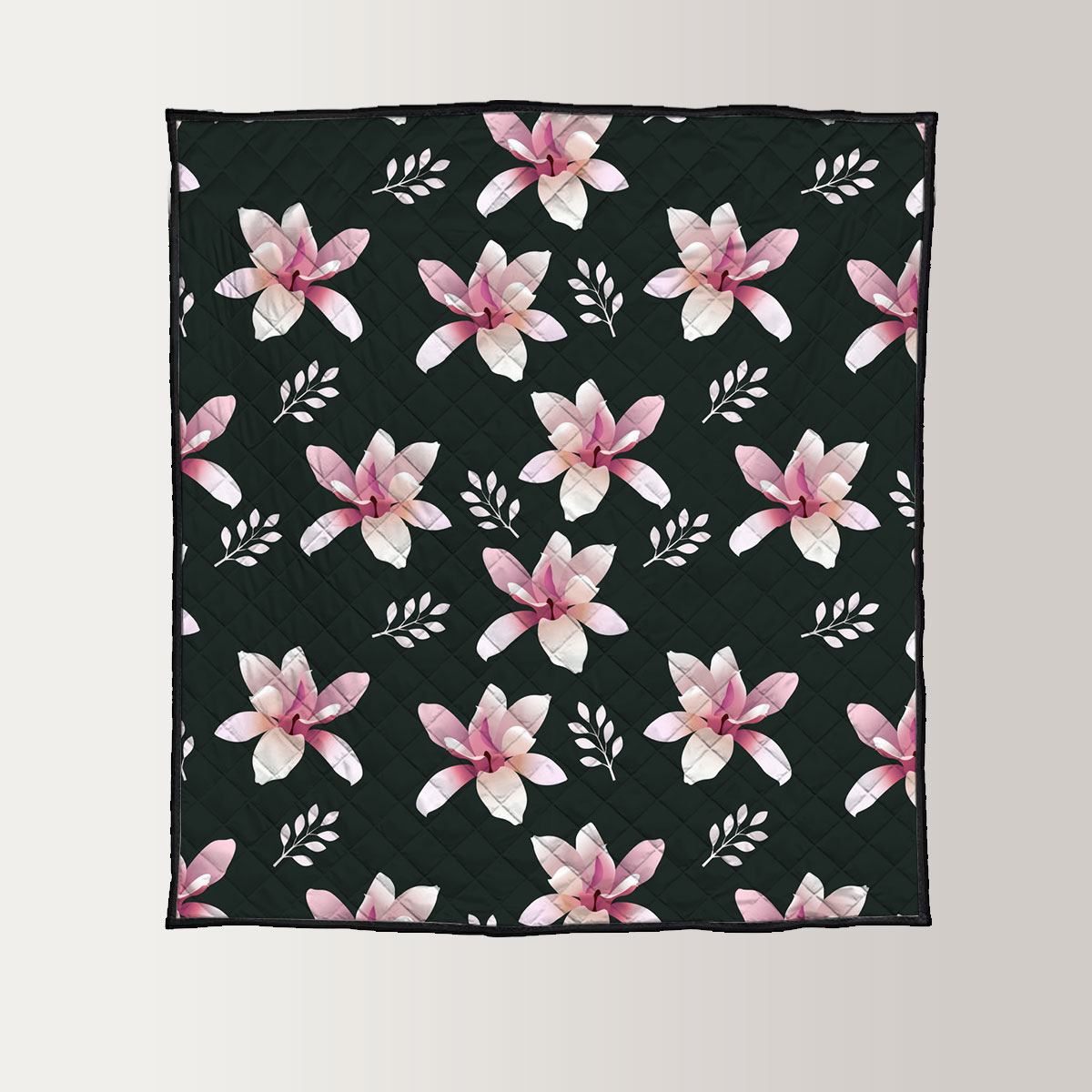 Magnolia On Black Background Quilt