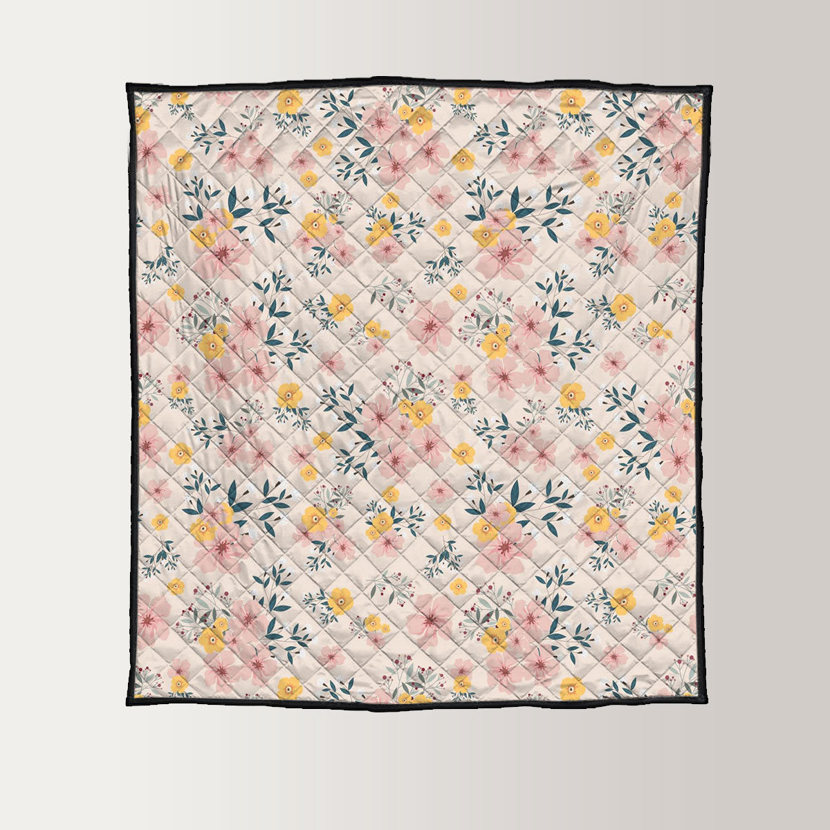 Pink And Yellow Flower Seamless Pattern Quilt