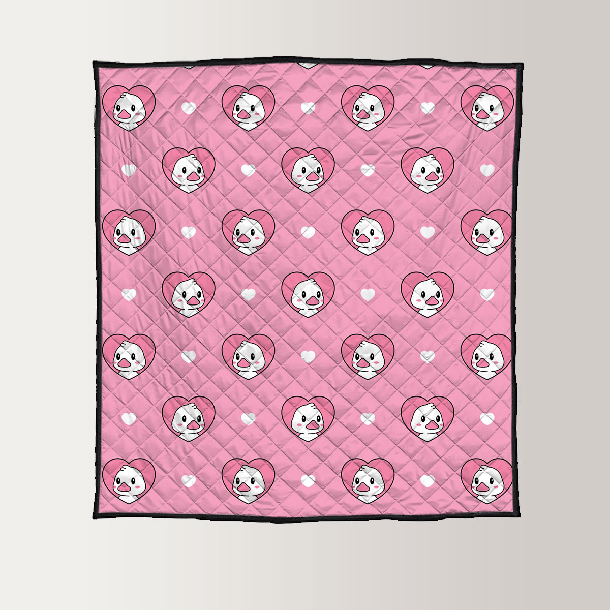 Pink Heart White Duck Quilt