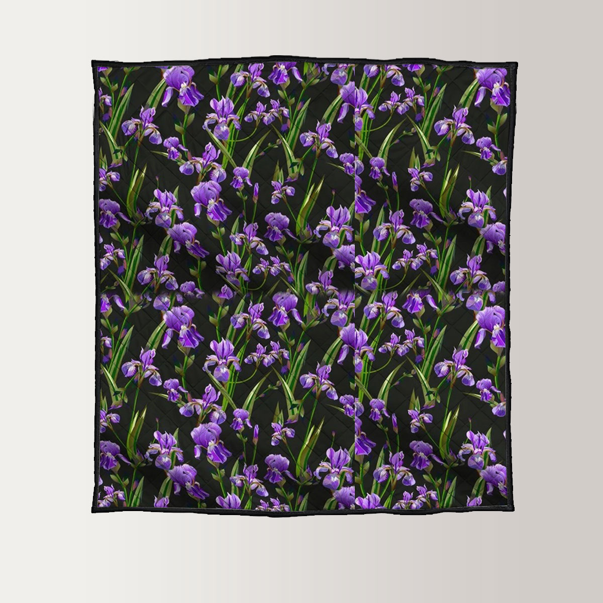 Purple Iris On Black Background Quilt