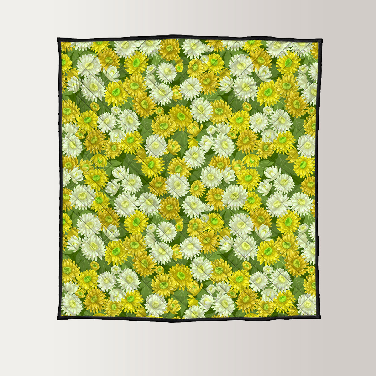 Seamless Yellow White Chrysanthemum Flowers Pattern Quilt