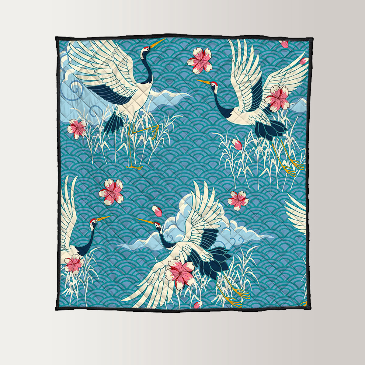 Vintage Spring Blue Heron Quilt
