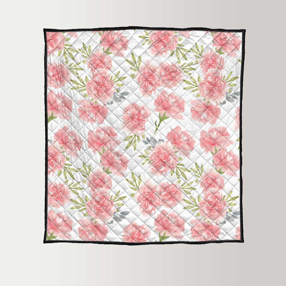 Watercolor Pink Carnation Flower Quilt
