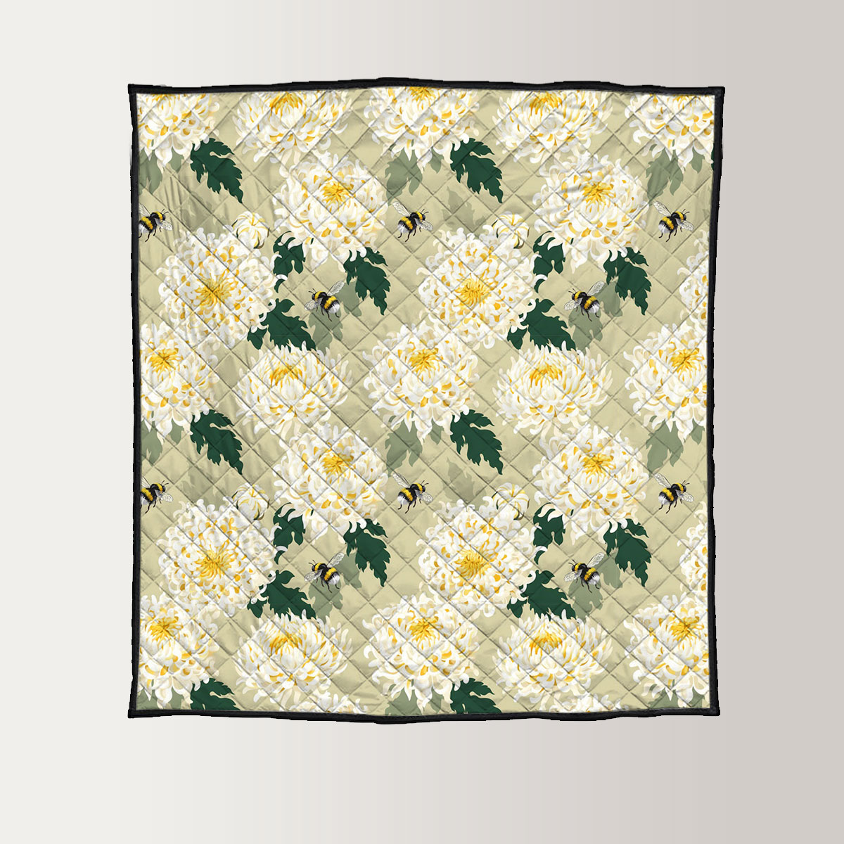 White Chrysanthemums And Bee Quilt