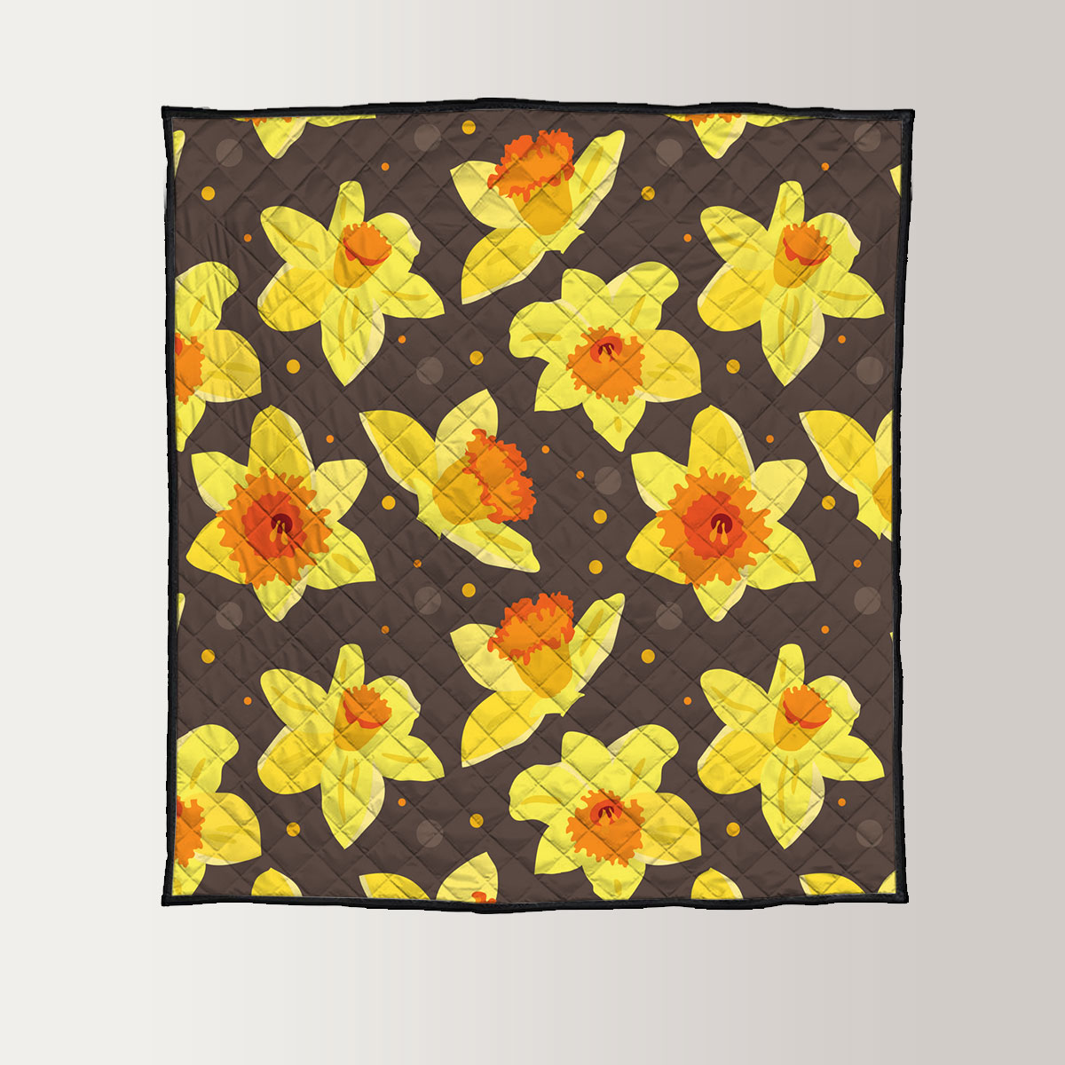 Yellow Daffodils On Brown Background Quilt