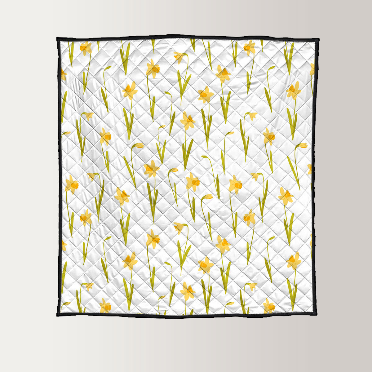 Yellow Daffodils On White Background Quilt