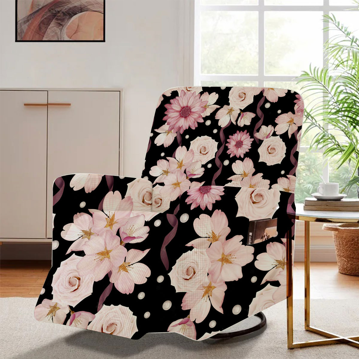 Beautiful Seamless Pattern With Roses And Chrysanthemum Recliner Slipcover