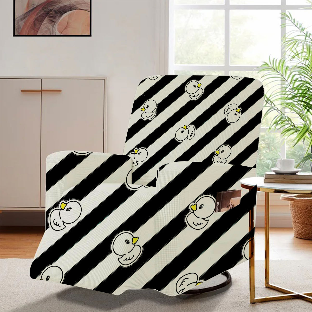 Black And White Duck Monogram Recliner Slipcover