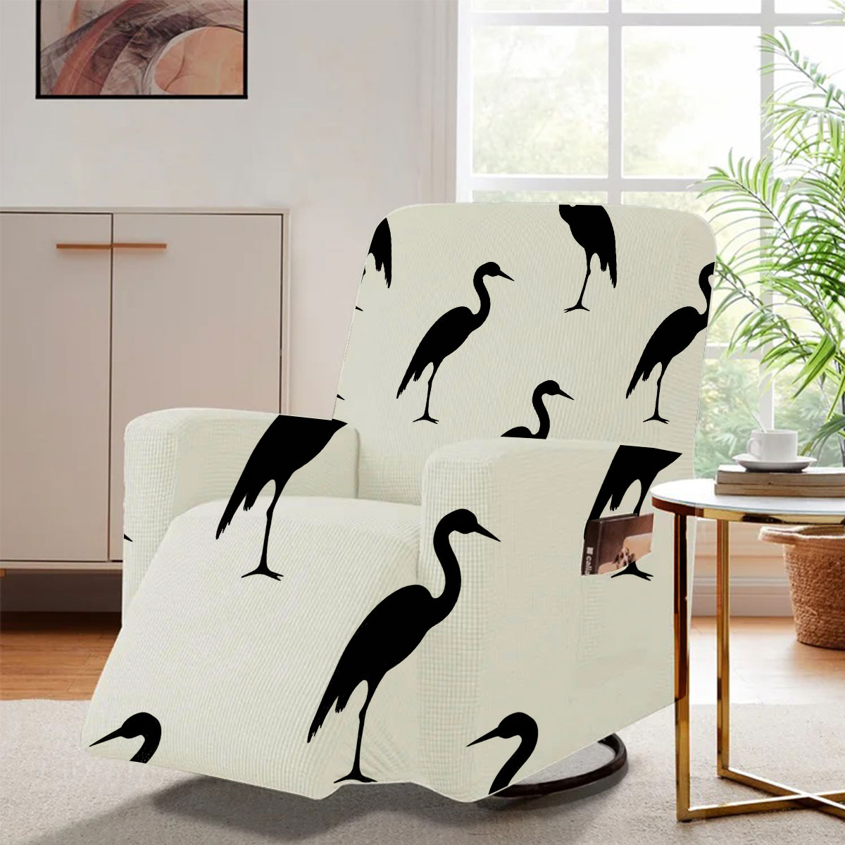 Black And White Heron Art Recliner Slipcover