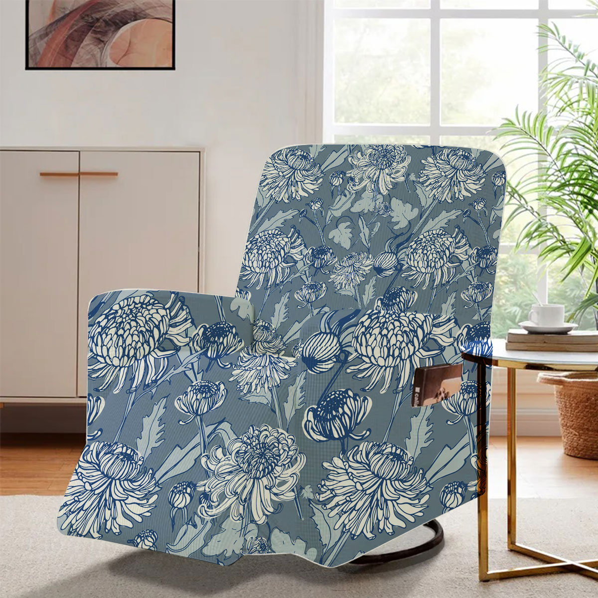 Blue Chrysanthemum Recliner Slipcover