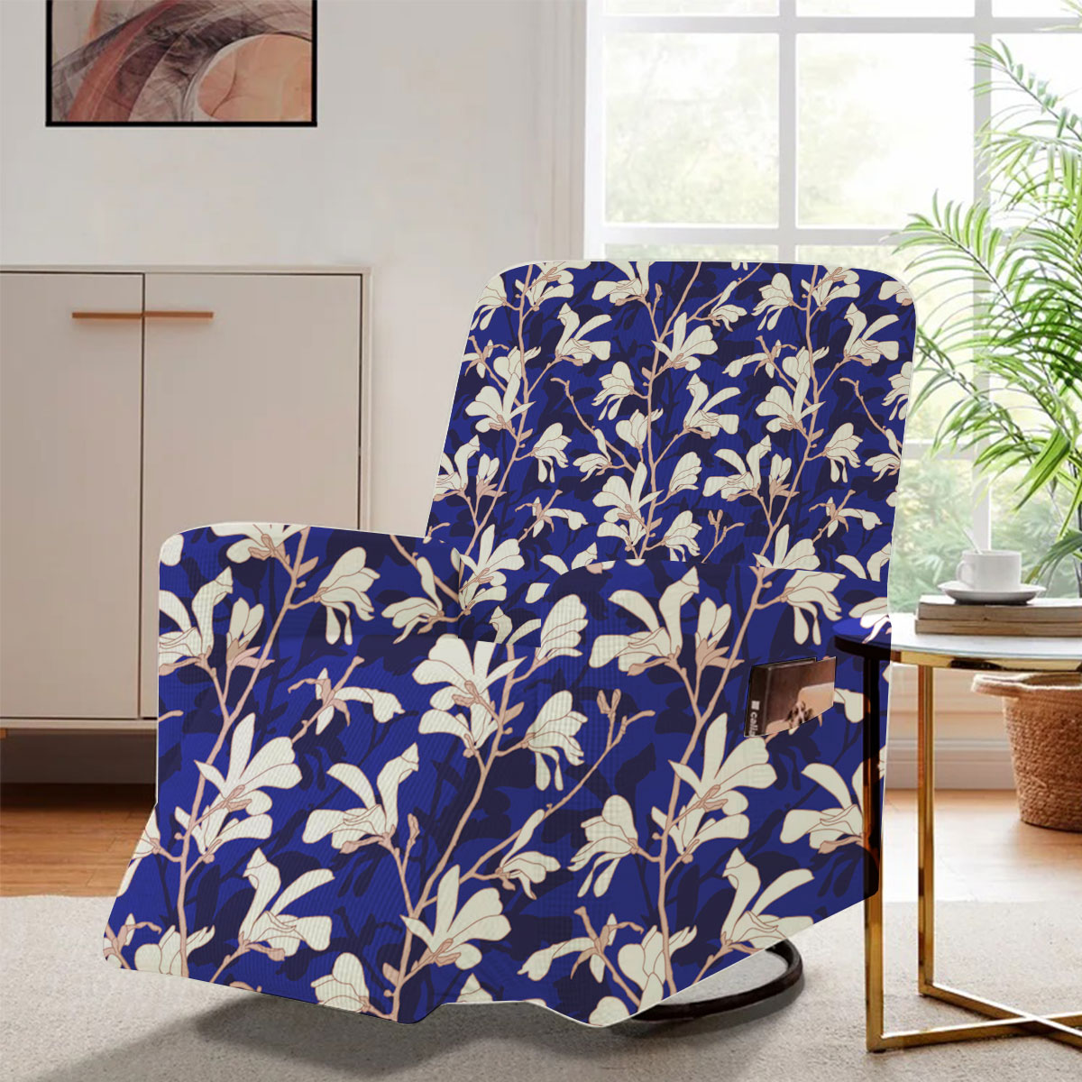 Blue Floral Background With White Magnolia Flower Recliner Slipcover