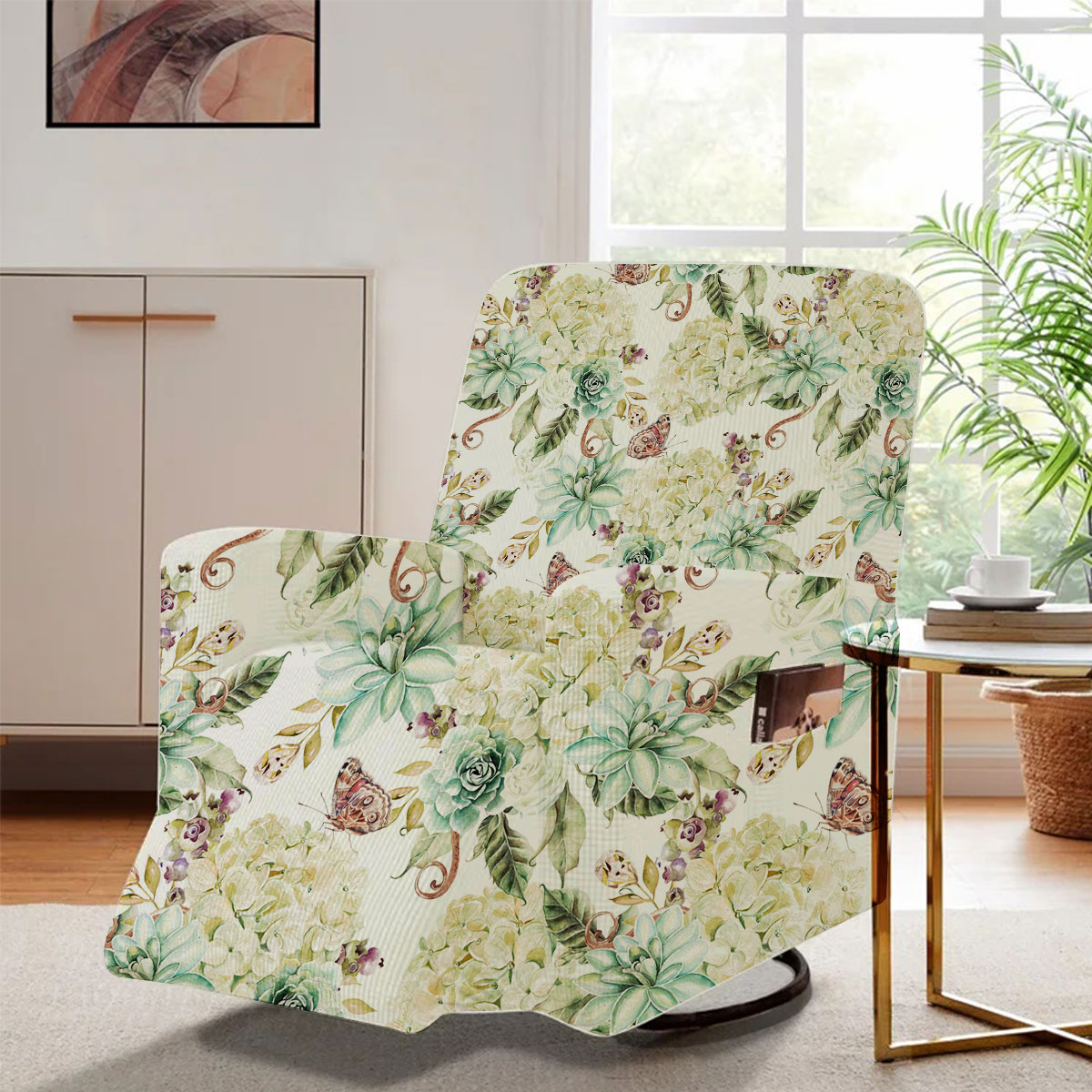 Bright Watercolor With Flowers Hydrangea, Rose And Succulents Recliner Slipcover