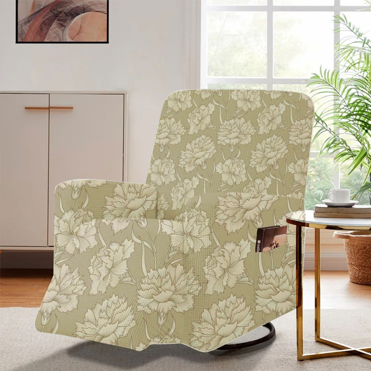Carnation Floral Retro Seamless Pattern Recliner Slipcover