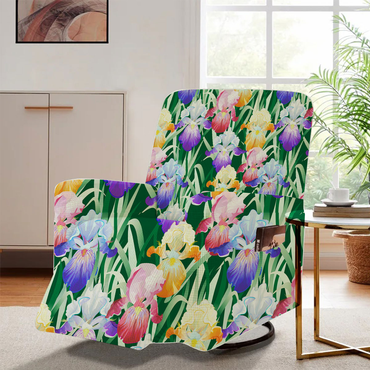 Colorful Iris Flowers And Green Leaves Recliner Slipcover
