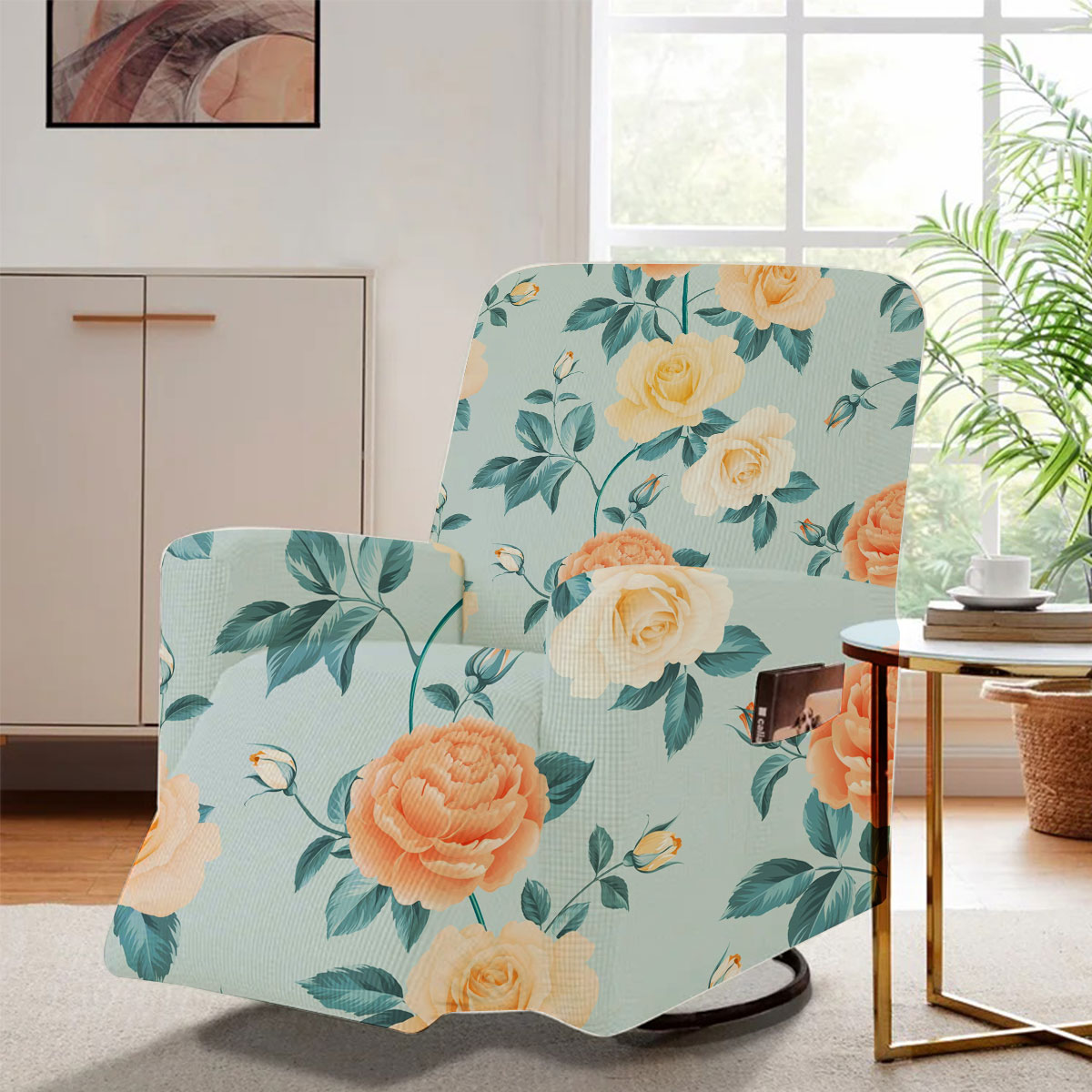 Colorful Seamless Roses and Chrysanthemum Recliner Slipcover