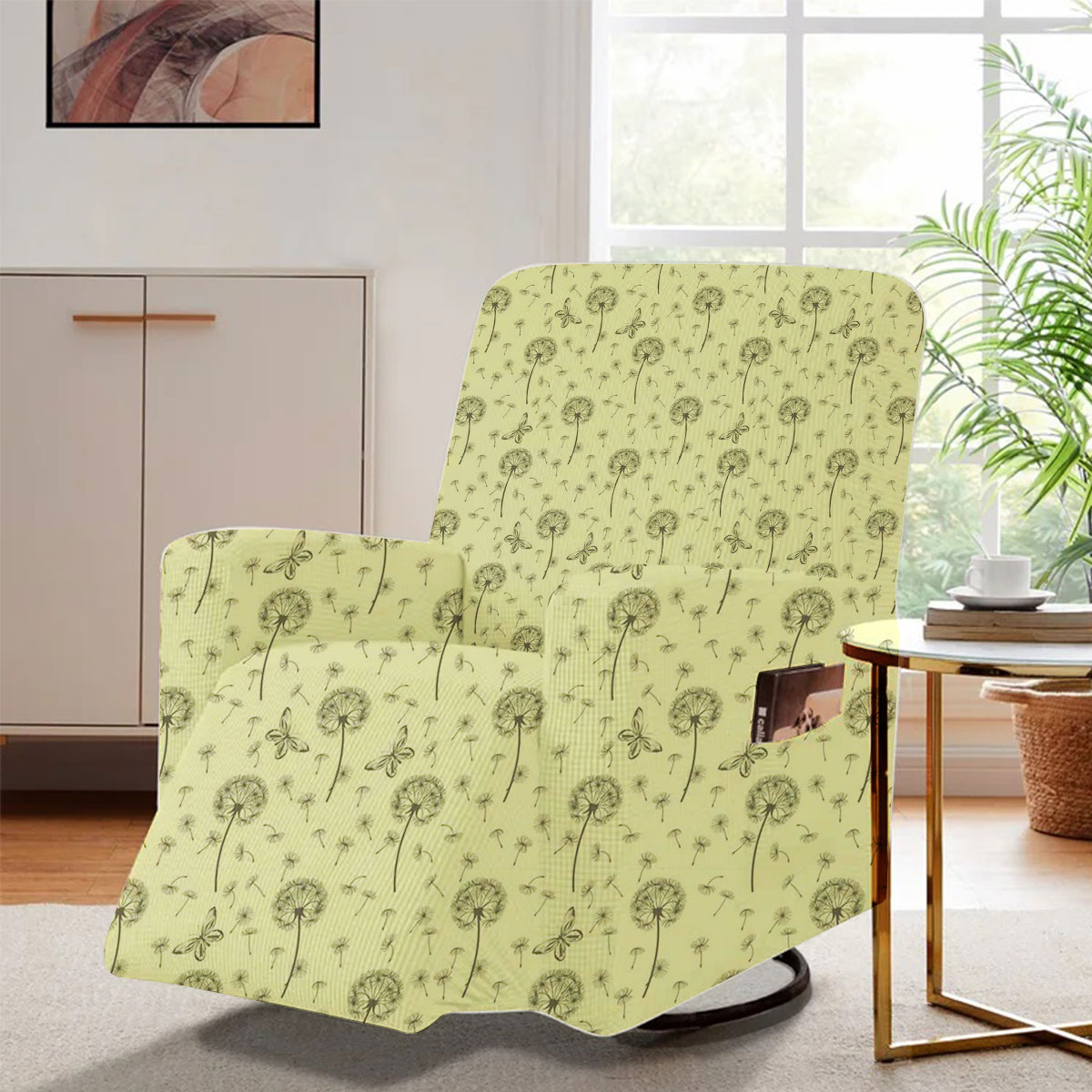 Dandelions And Butterflies On Yellow Background Recliner Slipcover