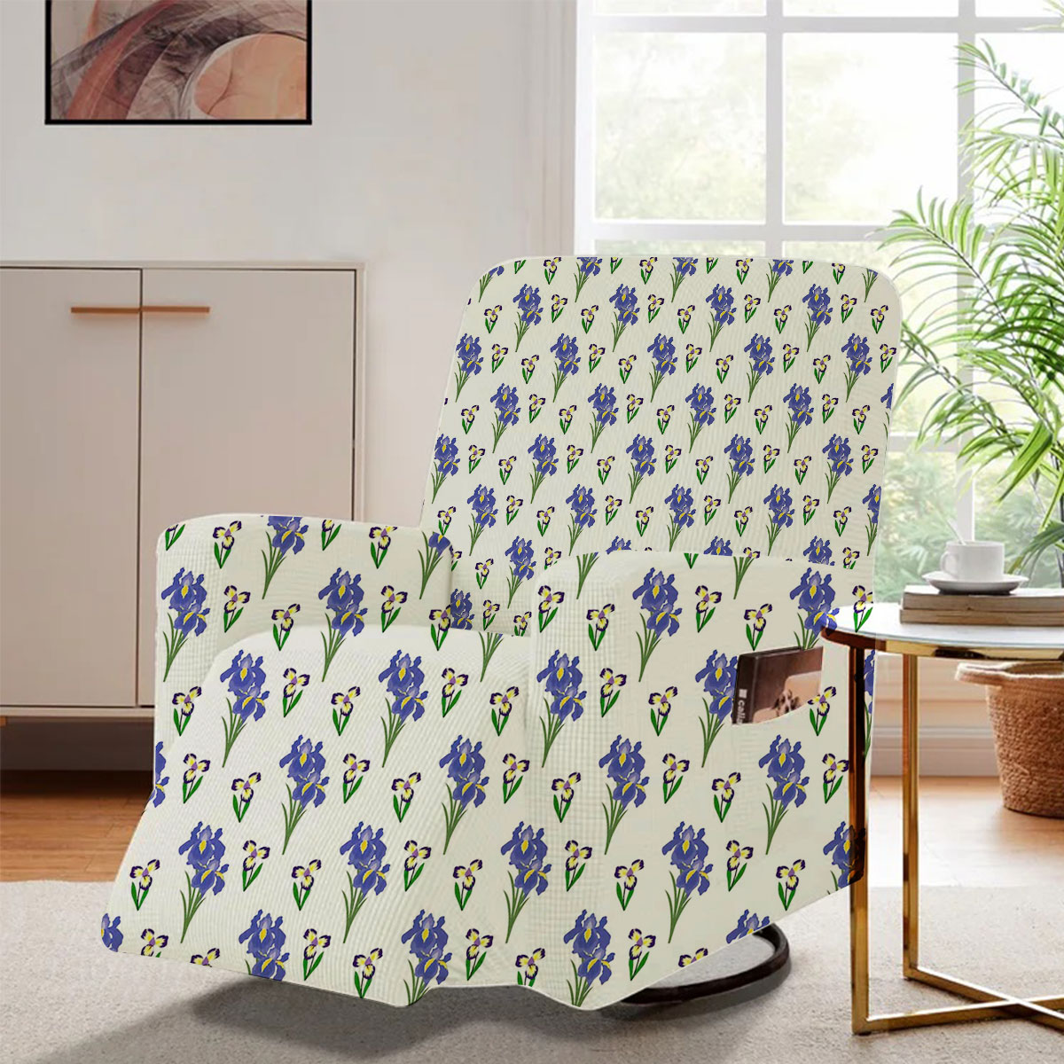 Iris Flower And Leaf Seamless Pattern Recliner Slipcover