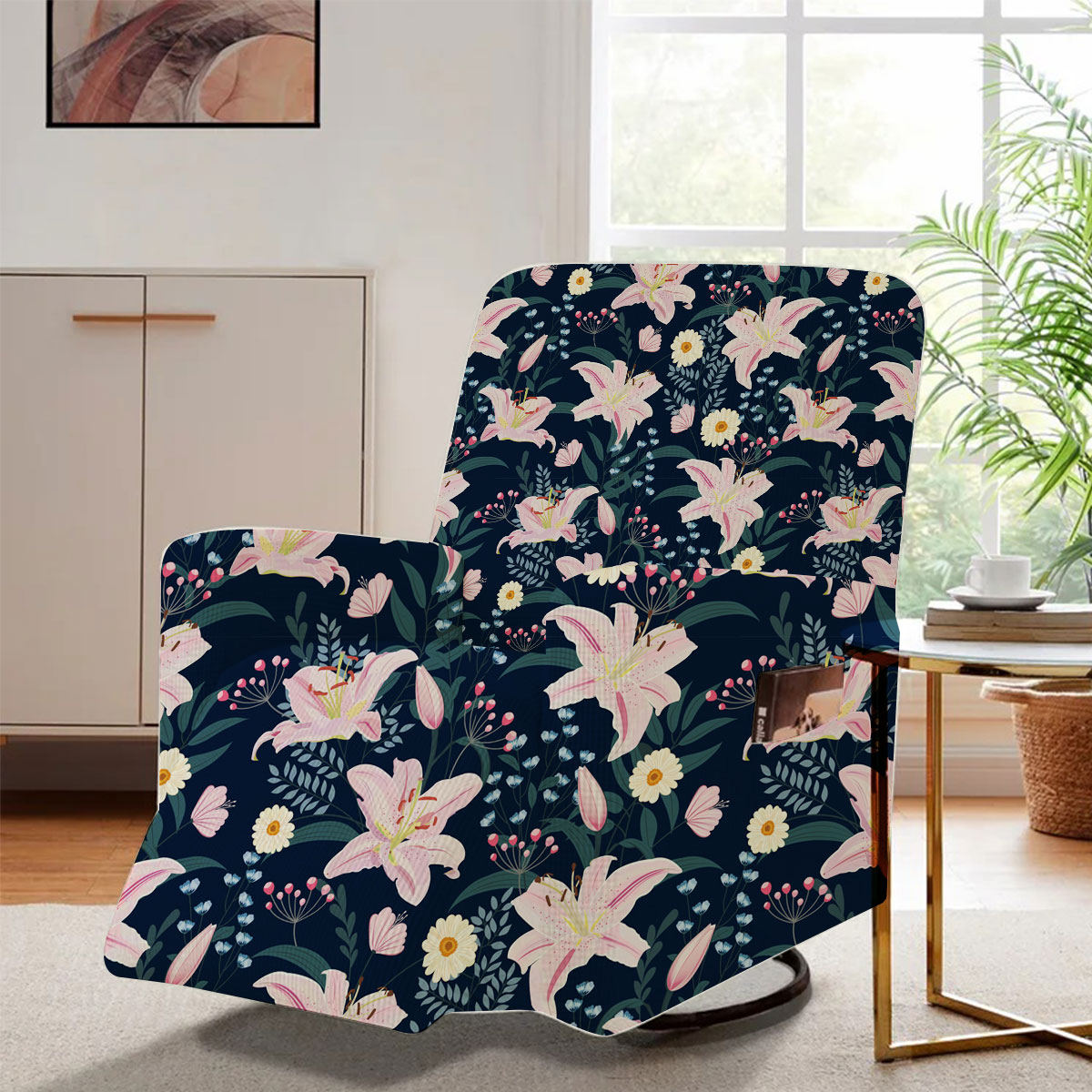 Lily Flower With Floral Pink Recliner Slipcover
