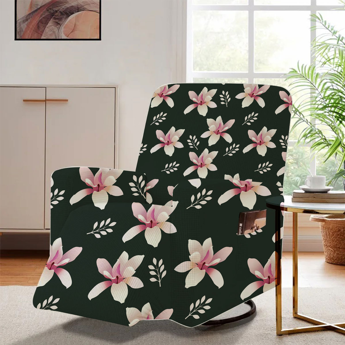 Magnolia On Black Background Recliner Slipcover
