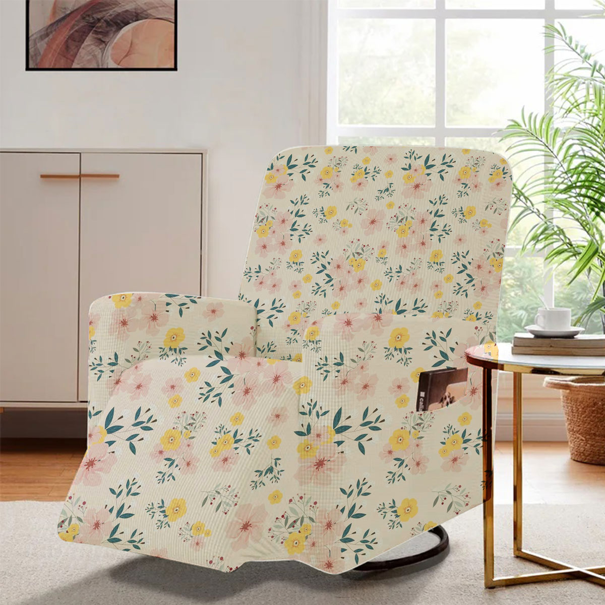 Pink And Yellow Flower Seamless Pattern Recliner Slipcover