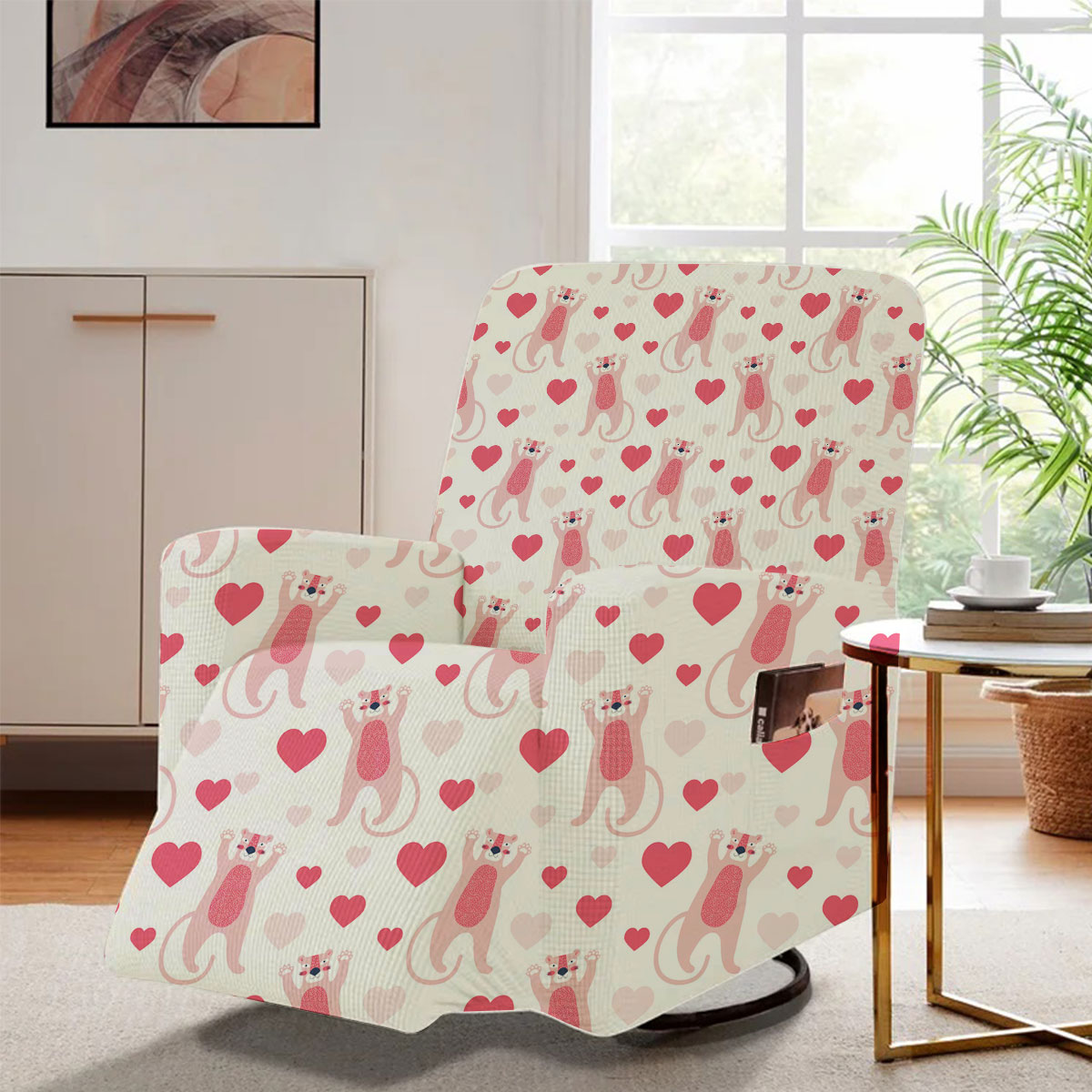 Pink Heart Panther Recliner Slipcover