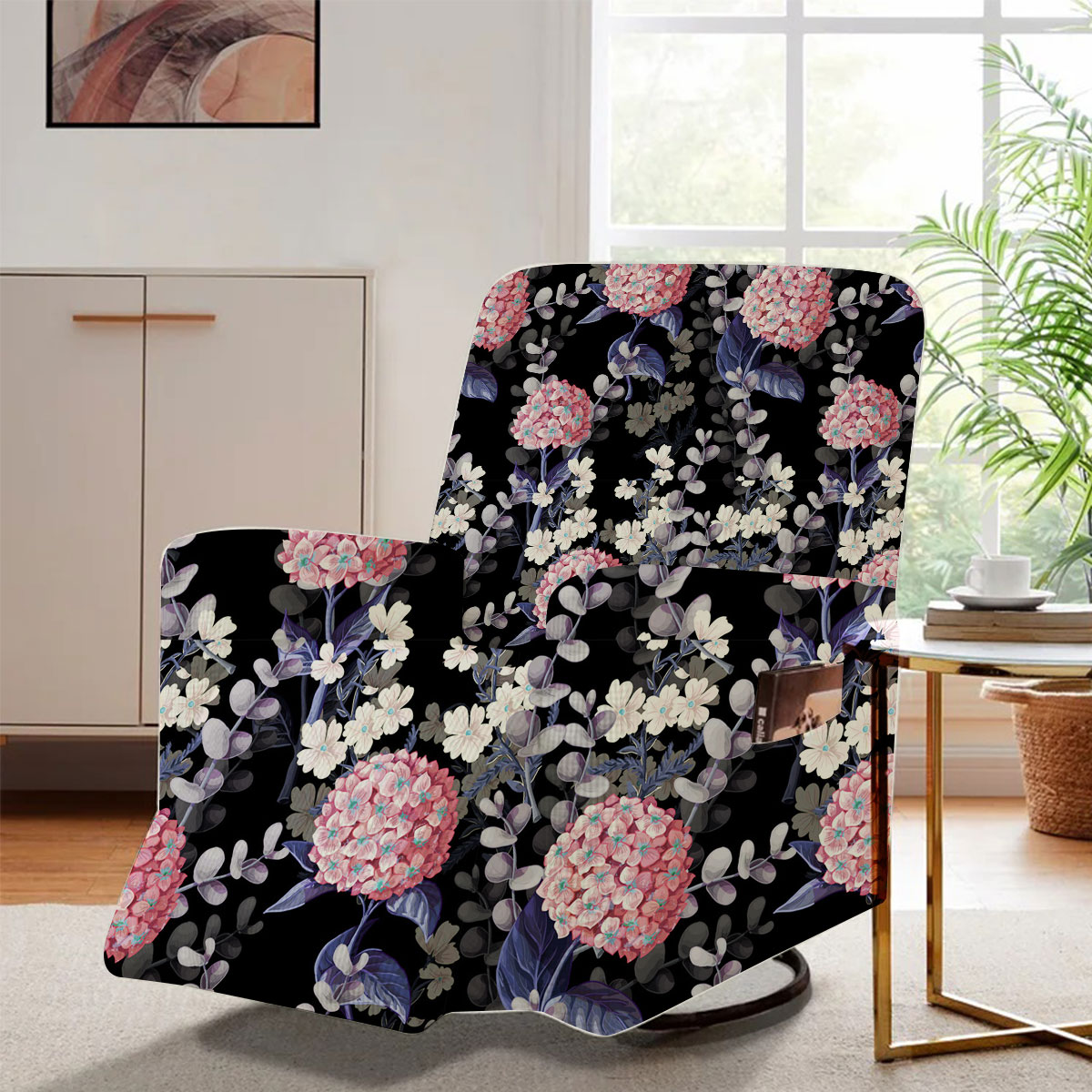 Pink Hydrangea Flower Recliner Slipcover