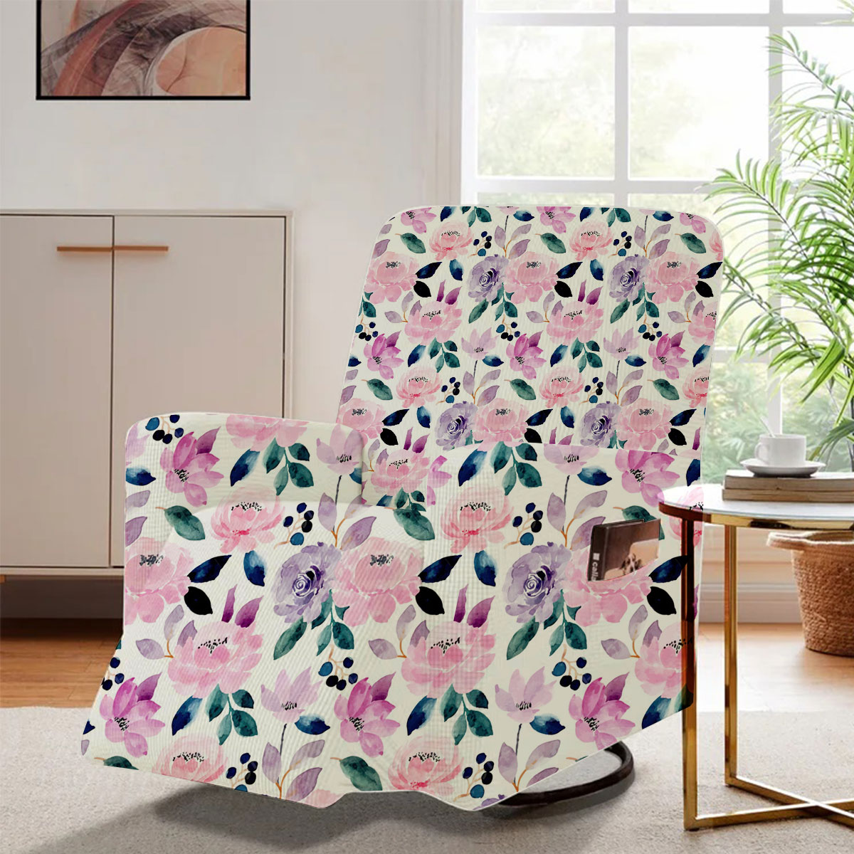 Pink Purple Seamless Pattern With Floral Recliner Slipcover