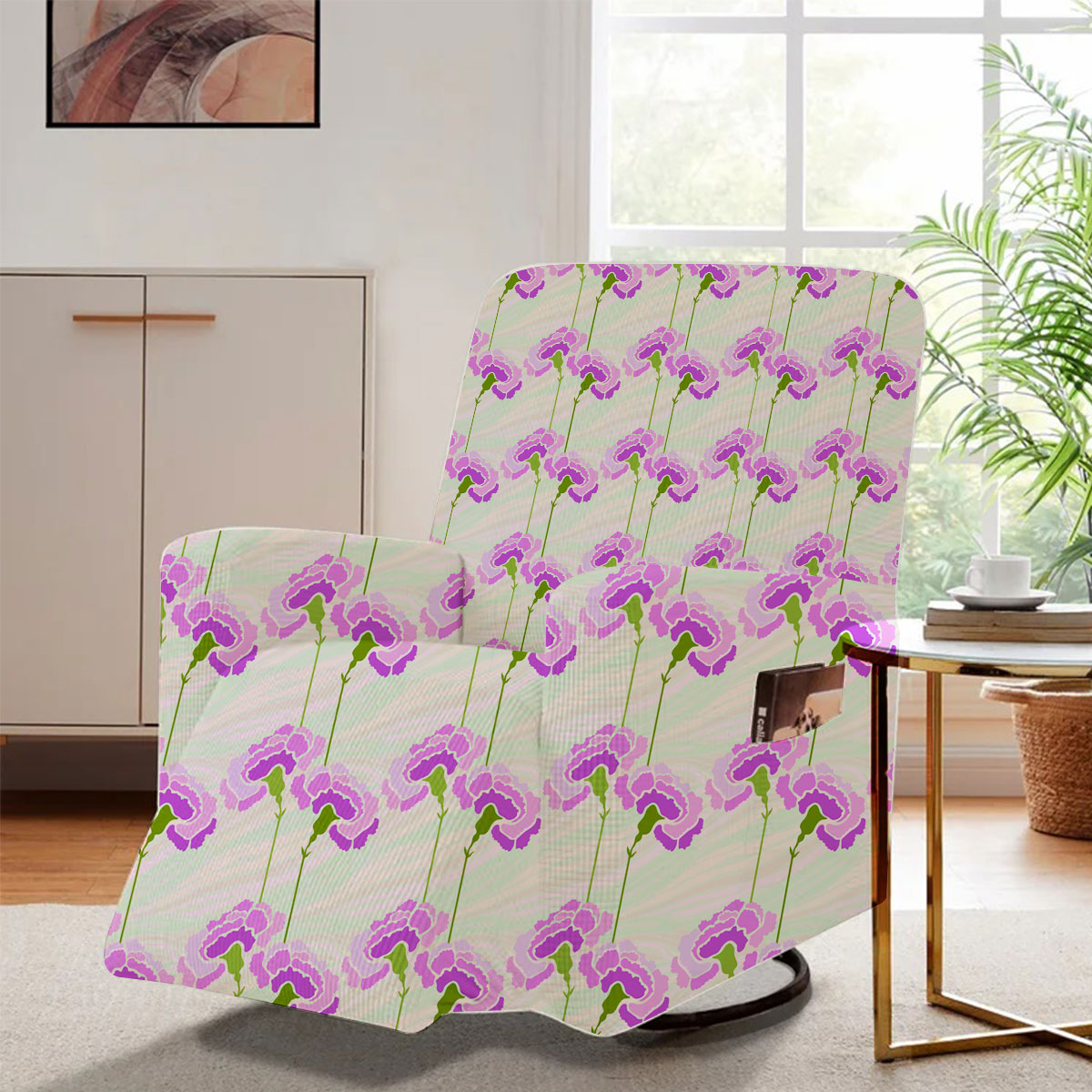 Purple Carnations Flower Recliner Slipcover
