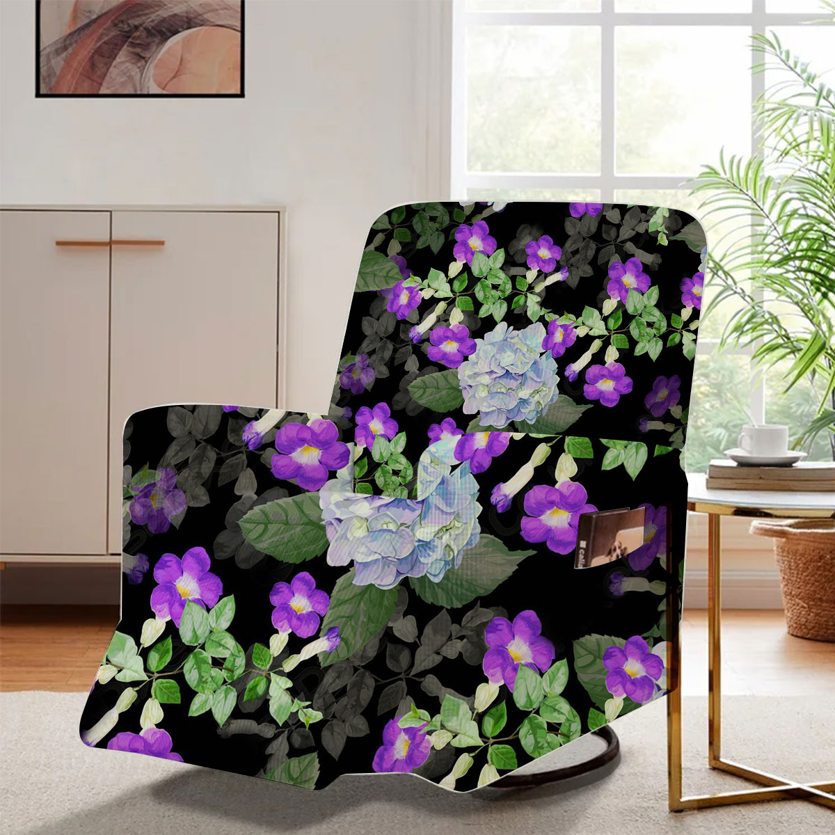 Purple Flower And Hydrangea Recliner Slipcover