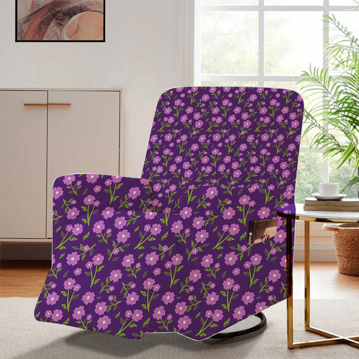 Purple Flower Vibe Seamless Pattern Recliner Slipcover