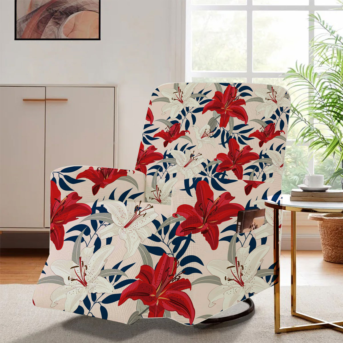 Red And White Lily Flowers Recliner Slipcover
