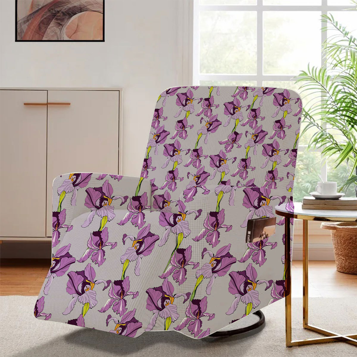 Seamless Pattern With Purple Iris Flowers Recliner Slipcover