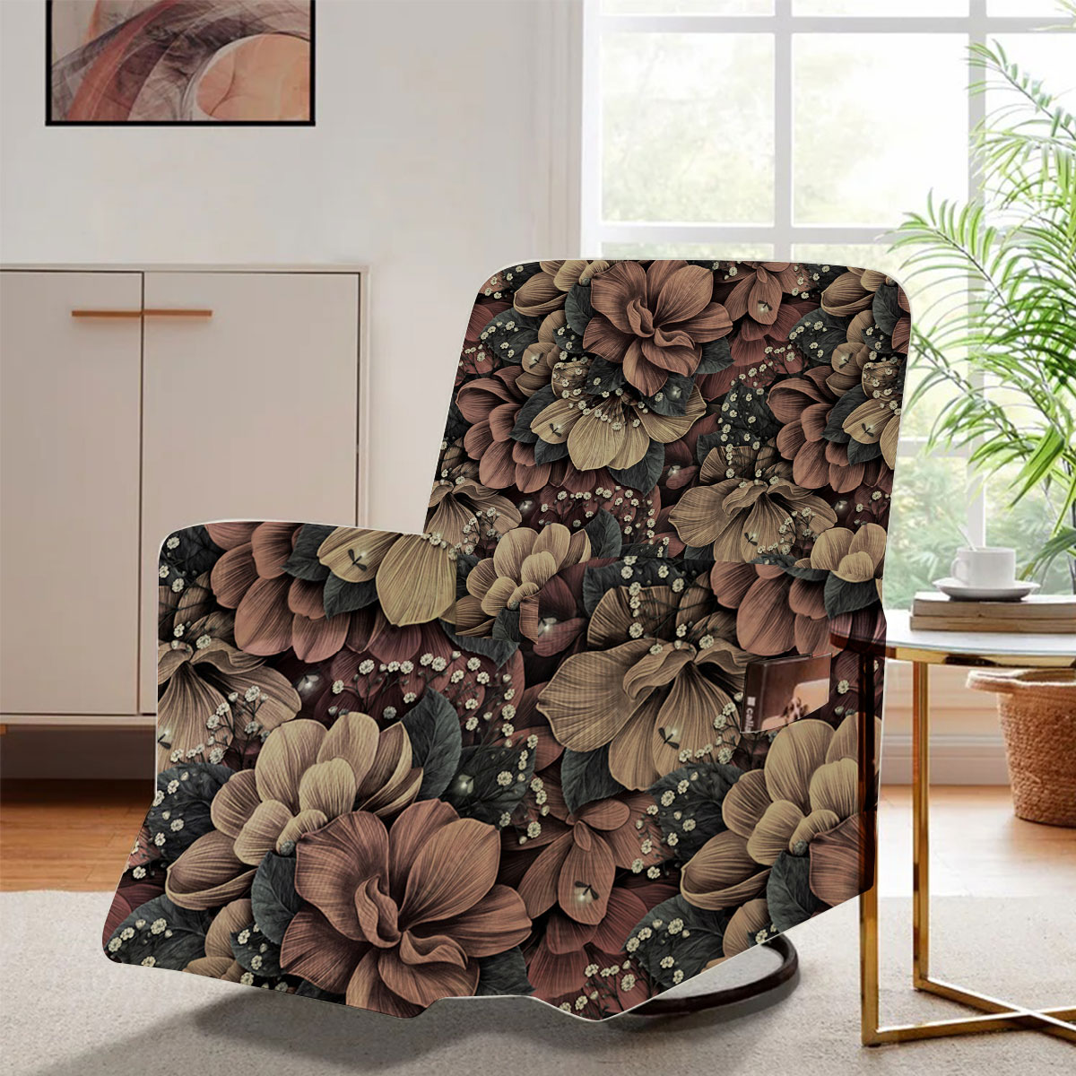 Vintage Brown Hydrangea Flowers Recliner Slipcover