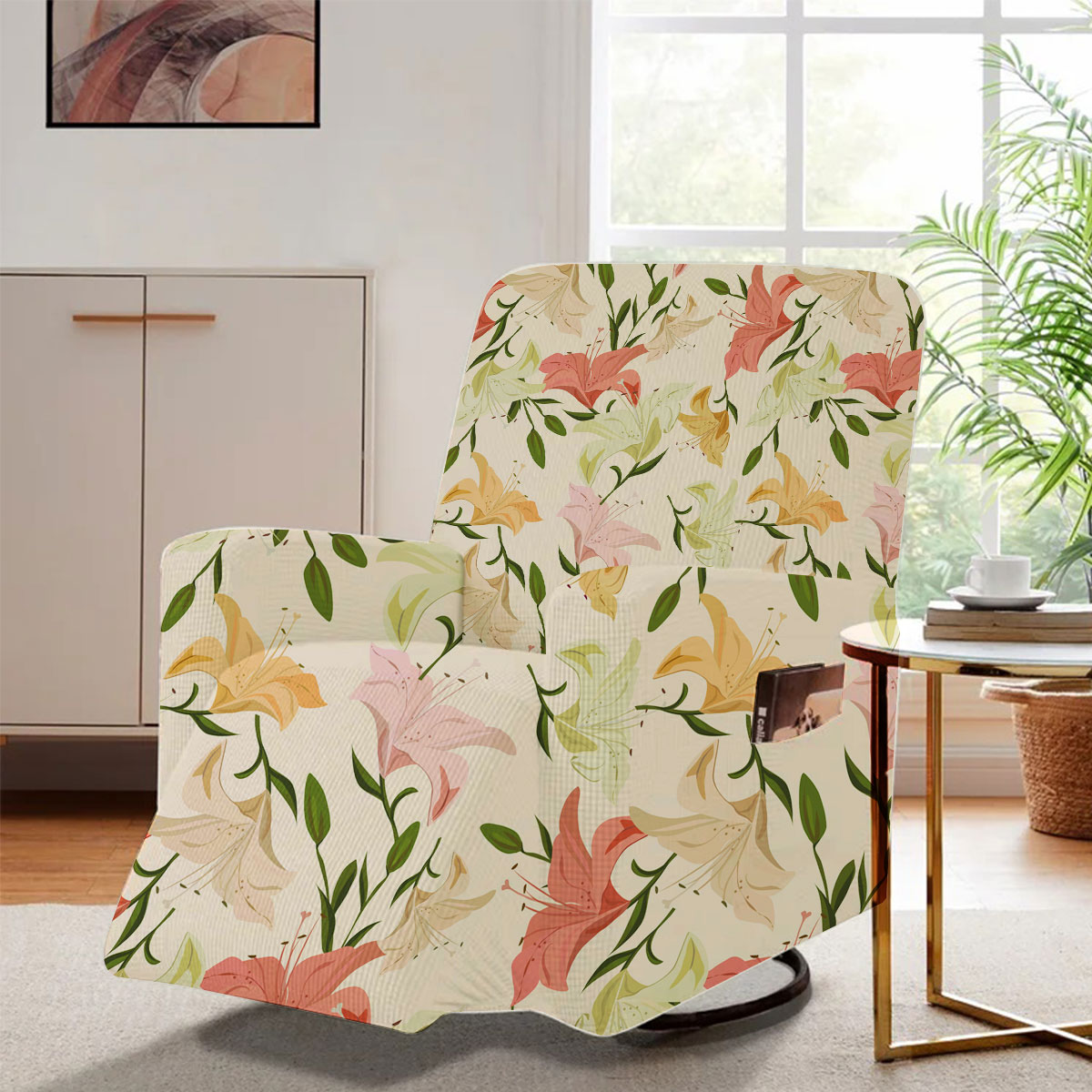 Vintage Seamless Pattern Lily Recliner Slipcover