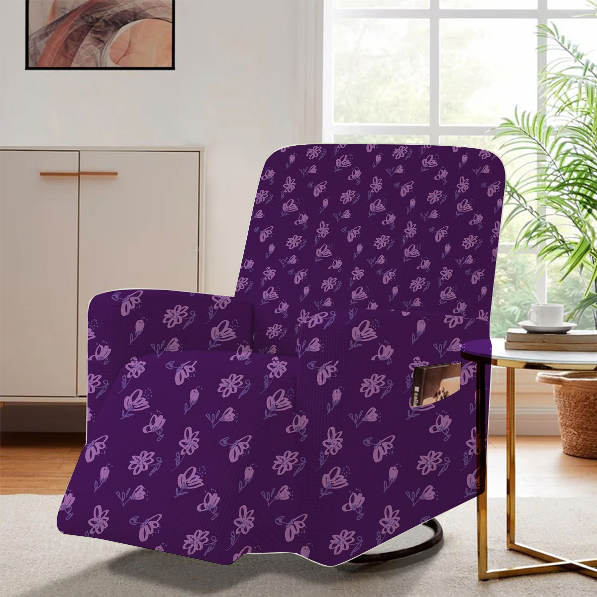 Vintage Violet Floral Seamless Pattern Recliner Slipcover