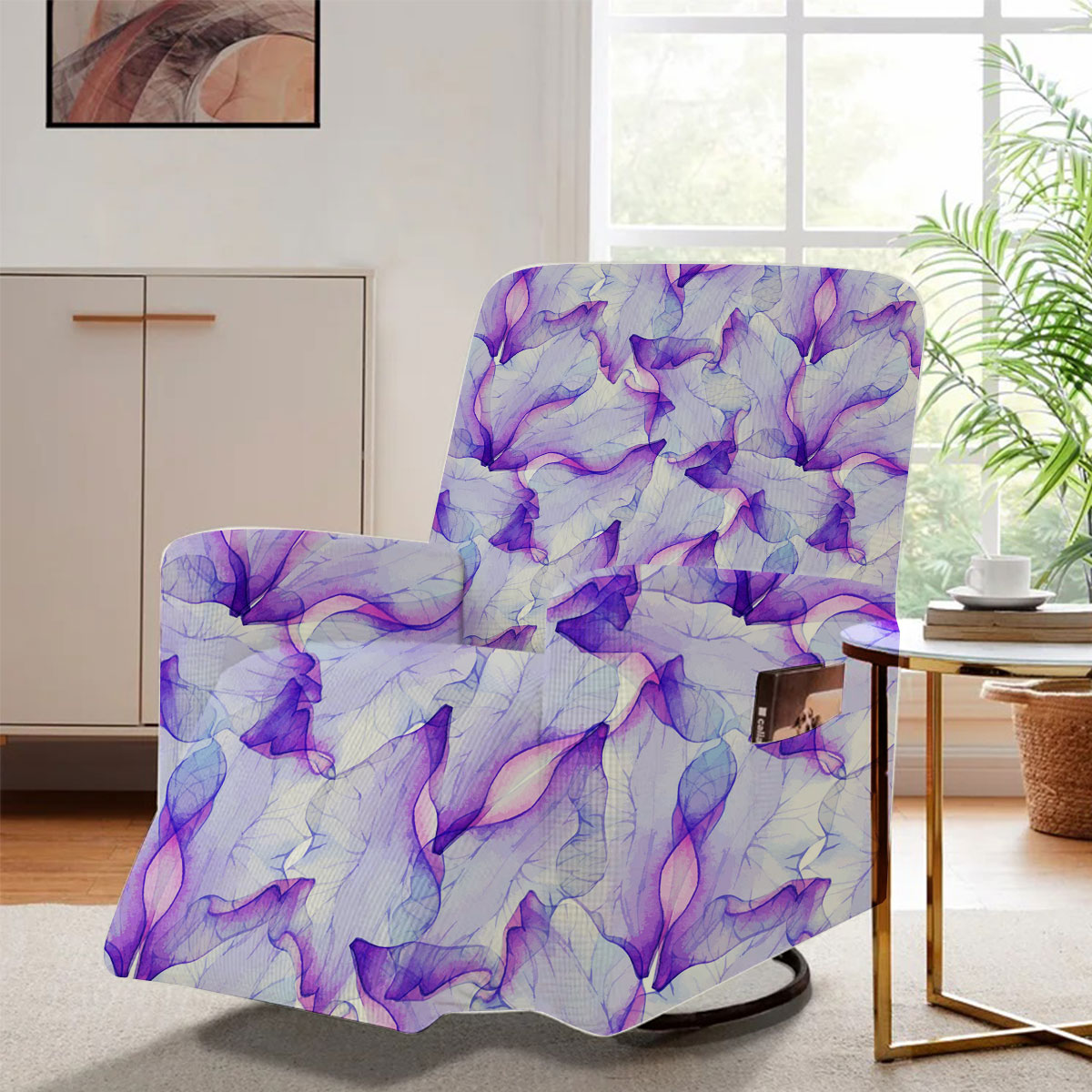 Watercolor Seamless Pattern With Purple Flower Recliner Slipcover