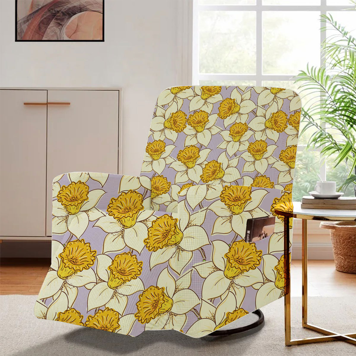 White Daffodils On Purple Background Recliner Slipcover