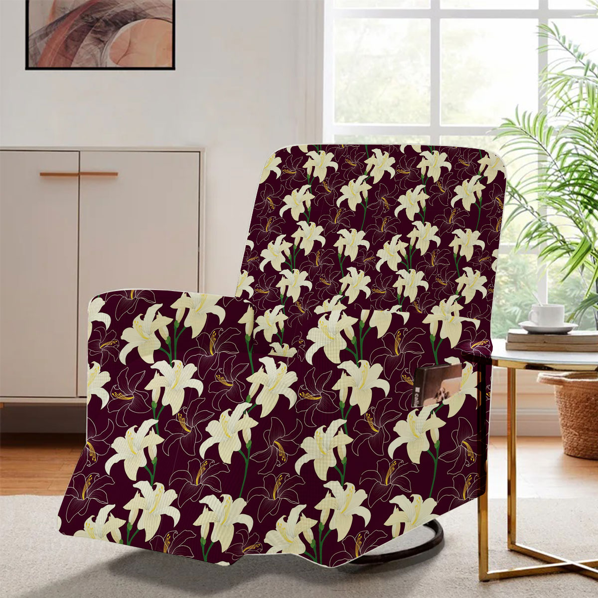 White Lily Seamless Pattern Recliner Slipcover