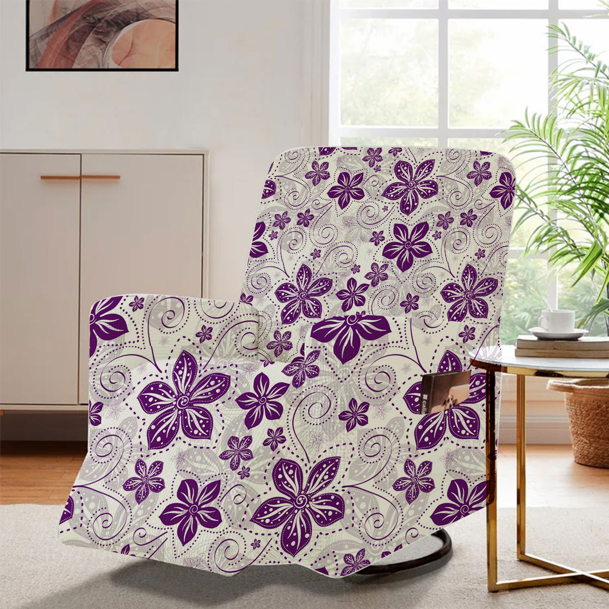 White Violet Floral Pattern Recliner Slipcover