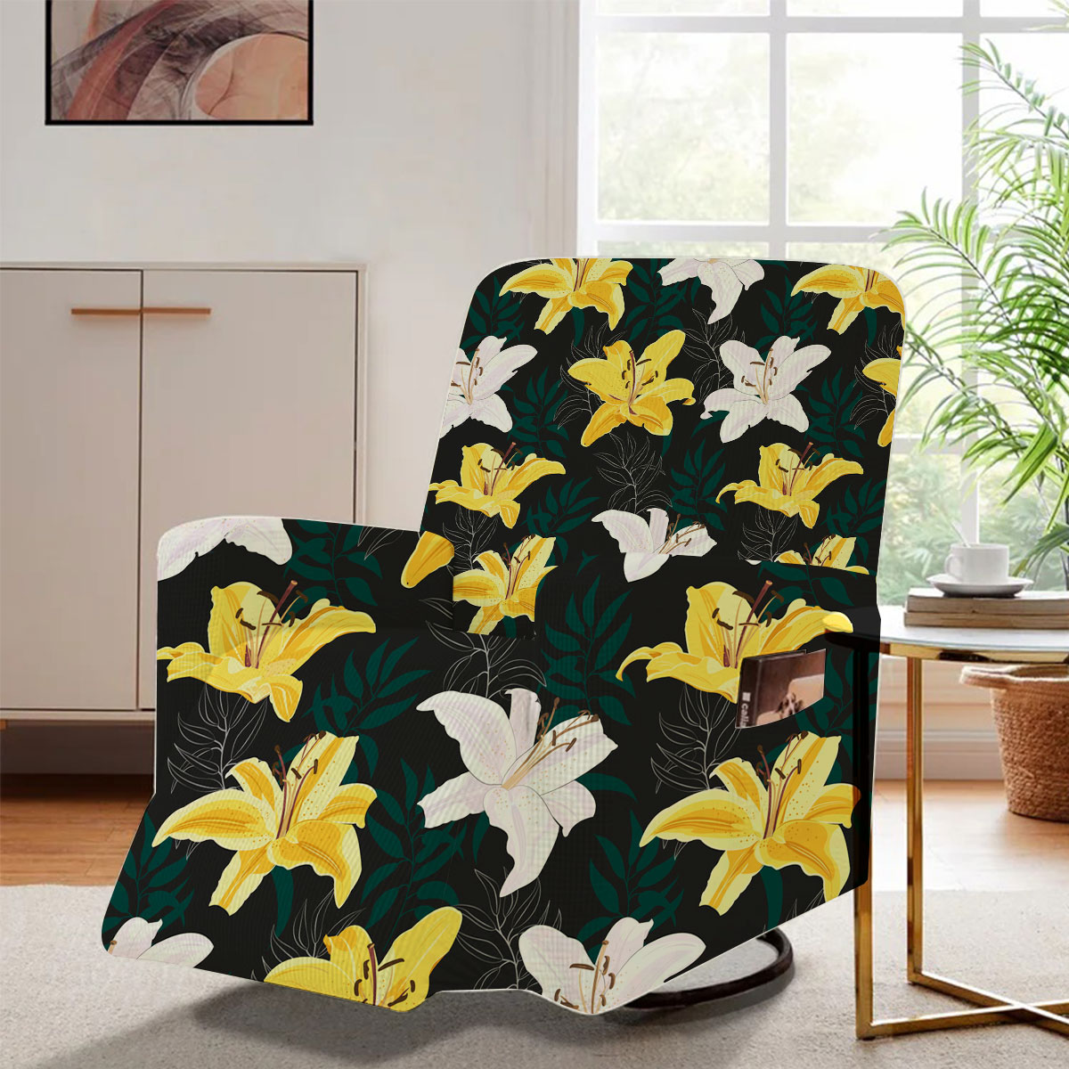 Yellow And White Lily Flowers Recliner Slipcover