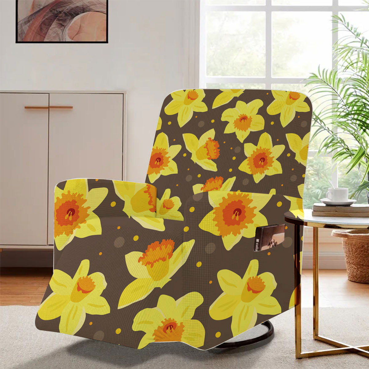 Yellow Daffodils On Brown Background Recliner Slipcover