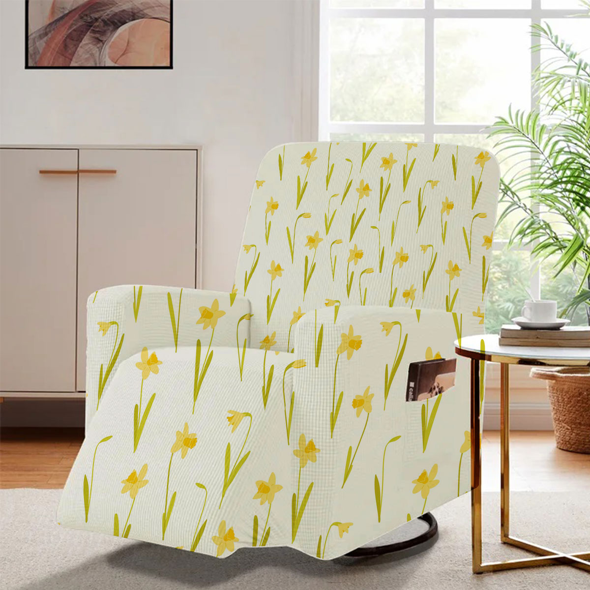 Yellow Daffodils On White Background Recliner Slipcover