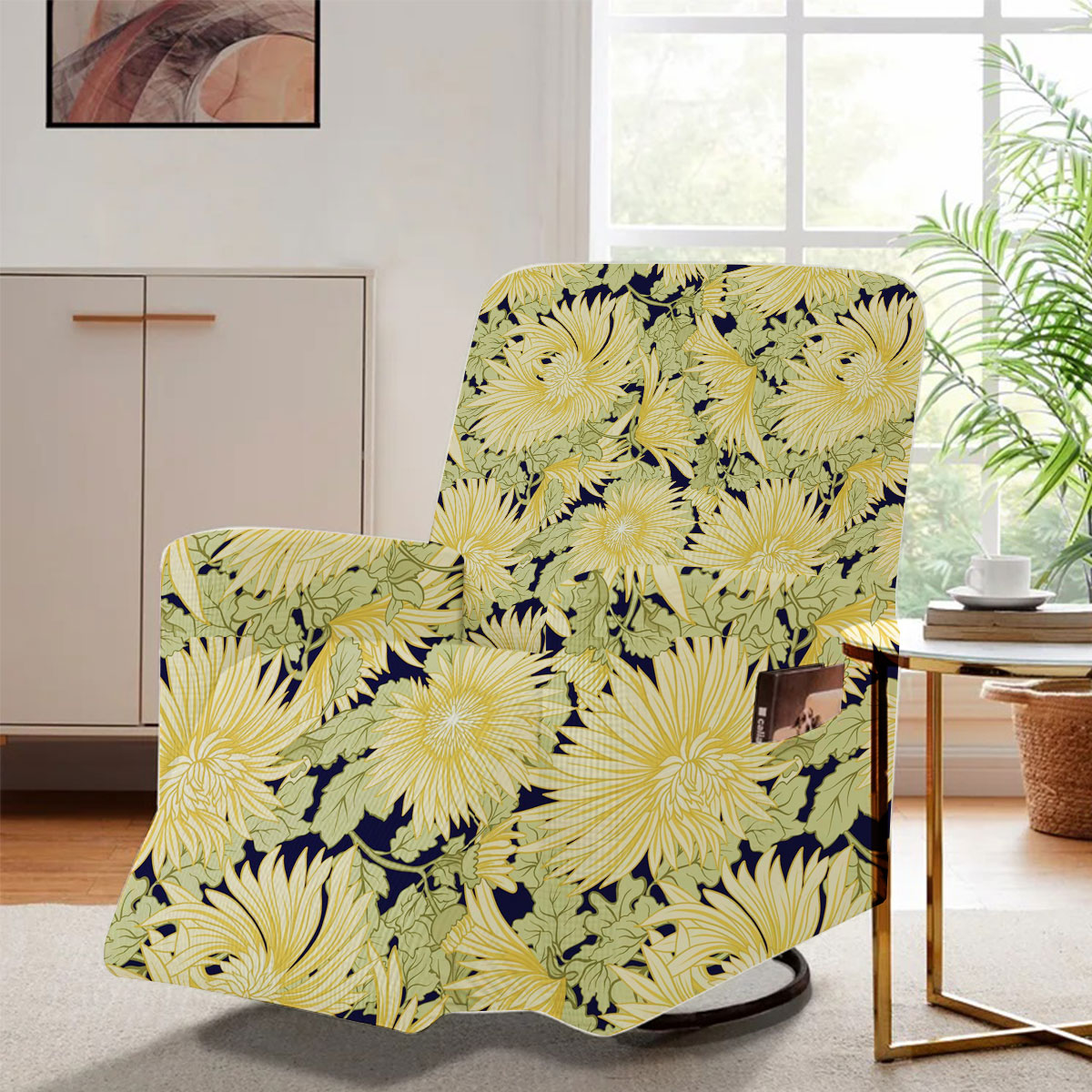 Yellow Japanese Chrysanthemum Recliner Slipcover