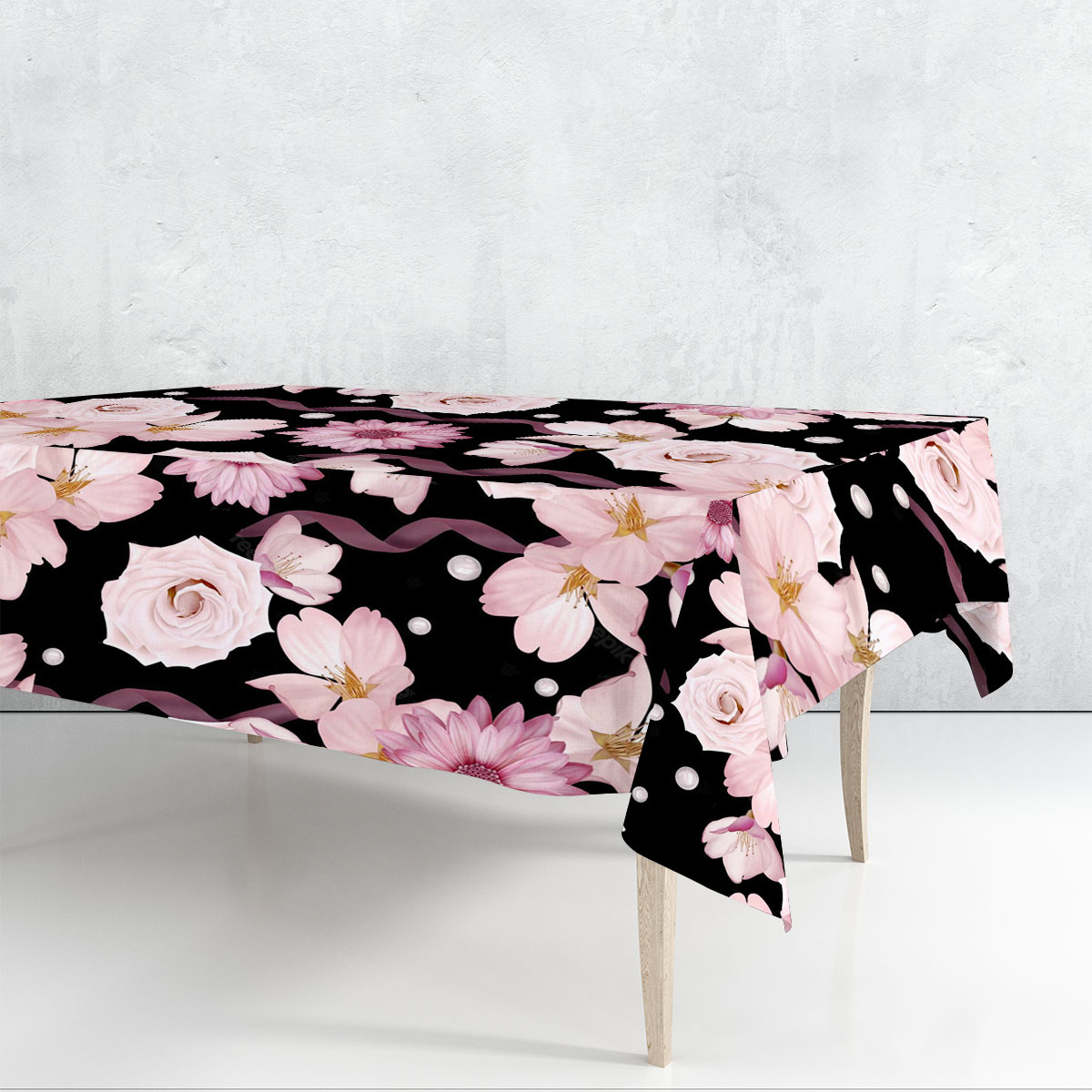 Beautiful Seamless Pattern With Roses And Chrysanthemum Rectangle Tablecloth